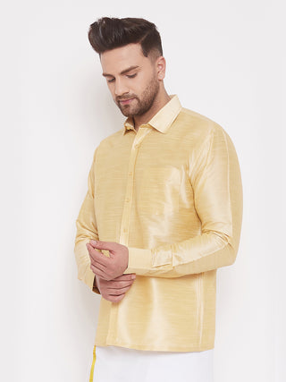VM BY VASTRAMAY Men's Gold Silk Blend Ethnic Shirt