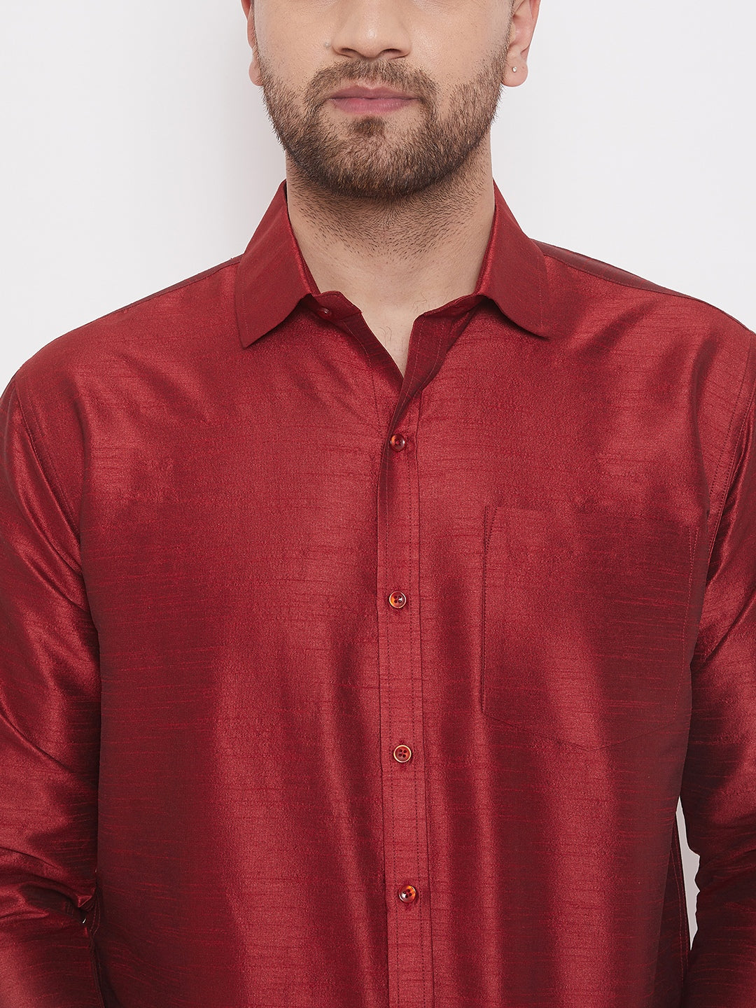 Men's Maroon Silk Blend Ethnic Shirt