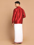 Men's Maroon Silk Blend Shirt And Mundu Set
