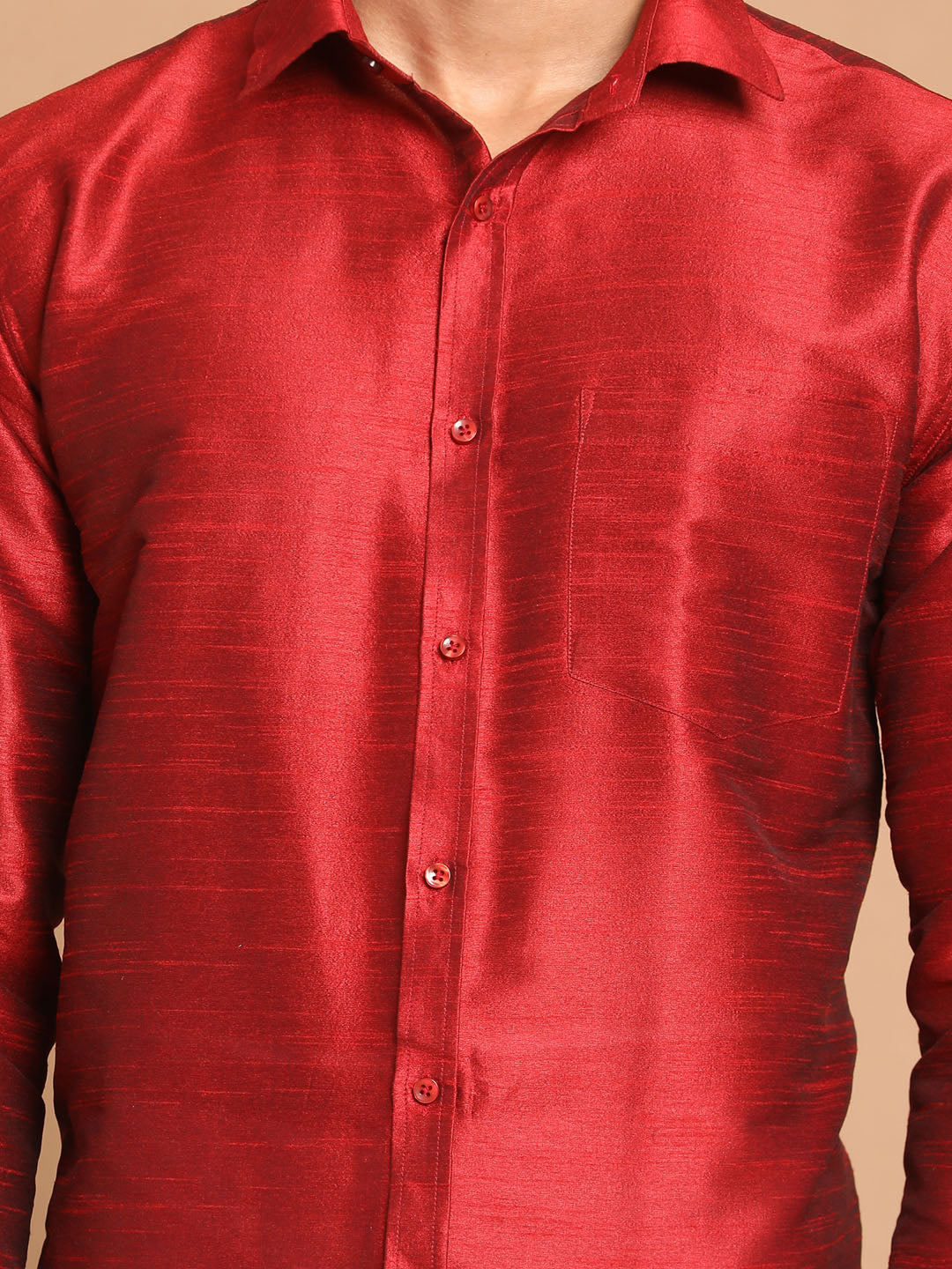 Men's Maroon Silk Blend Shirt And Mundu Set
