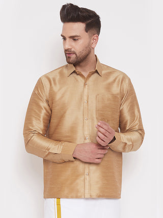 VM By VASTRAMAY Men's Rose Gold Silk Blend Ethnic Shirt