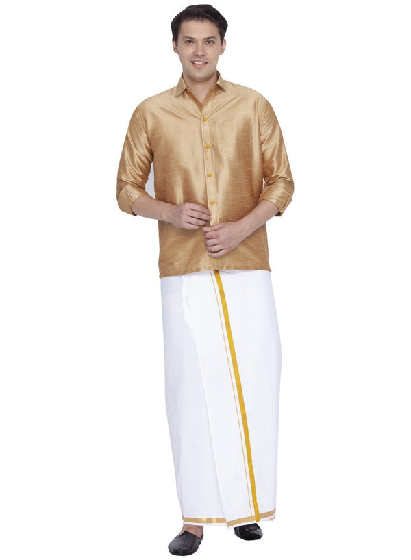 Men's Gold Cotton Silk Blend Shirt and Dhoti Set