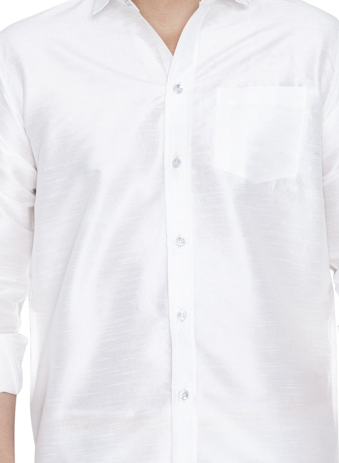 Men's White Cotton Silk Blend Shirt and Dhoti Set
