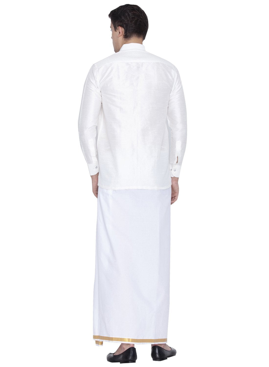 Men's White Cotton Silk Blend Shirt and Dhoti Set