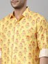Men's Orange Floral Print Shirt And Mundu Set
