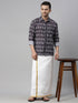 Men's Black Ikkat Print Shirt And Mundu Set