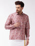 Men's Multicolour-Base-Pink Silk Blend Ethnic Shirt