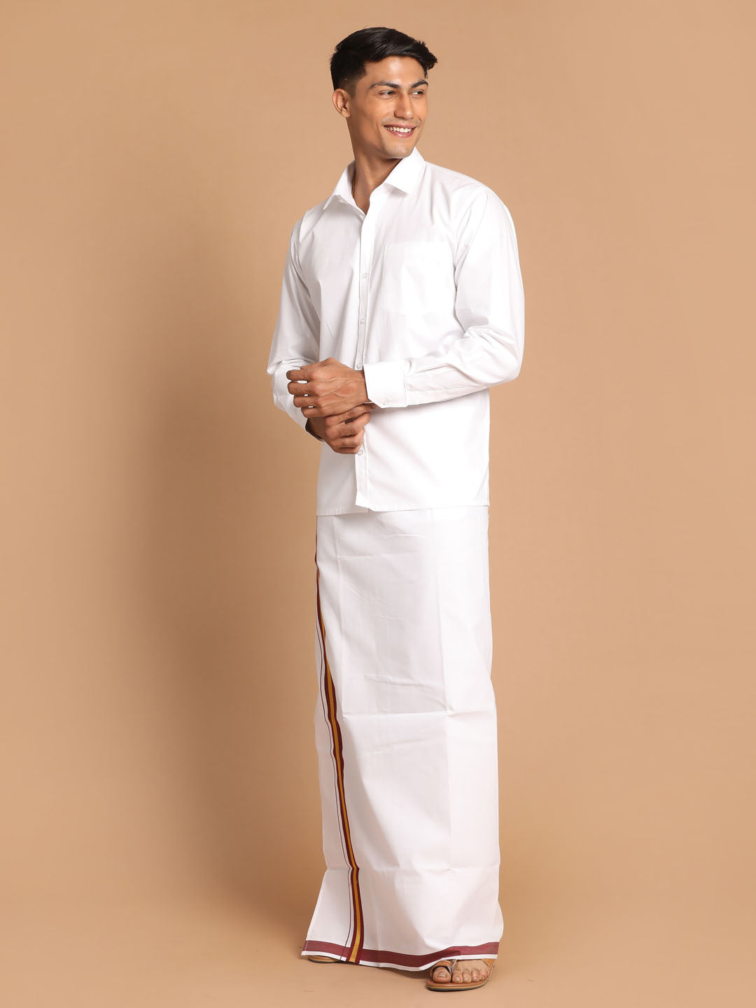 Men's White Pure Cotton Shirt And Mundu Set
