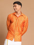 Men's Orange Silk Blend Printed Shirt