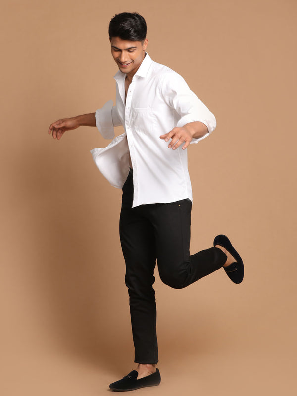 Men's White Cotton Solid Shirt
