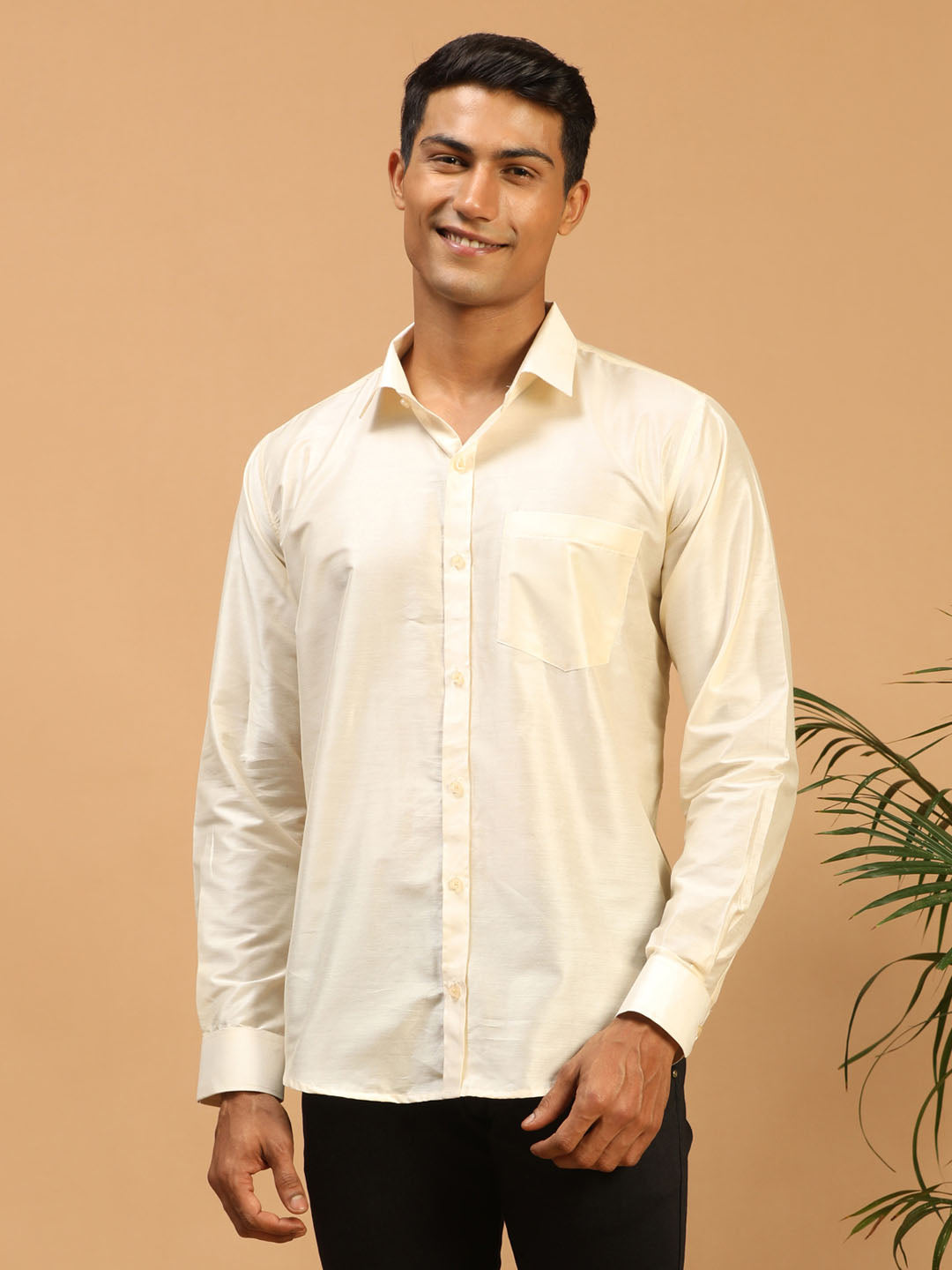 Men's Cream Silk Blend Ethnic Shirt