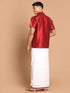 Men's Maroon Silk Blend Shirt And Mundu Set