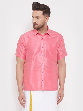 VM By VASTRAMAY Men's Pink Silk Blend Ethnic Shirt