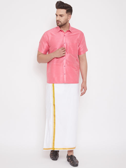 Men's Pink Silk Blend Ethnic Shirt