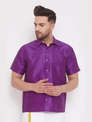 VM By VASTRAMAY Men's Purple Silk Blend Ethnic Shirt