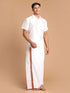 Men's White Silk Blend Shirt And Mundu Set