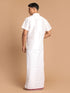 Men's White Silk Blend Shirt And Mundu Set