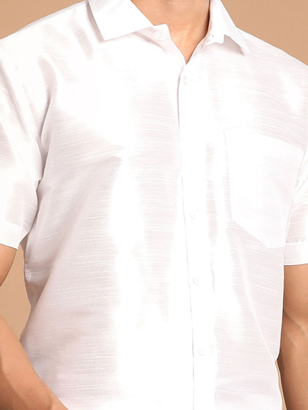 Men's White Silk Blend Shirt And Mundu Set