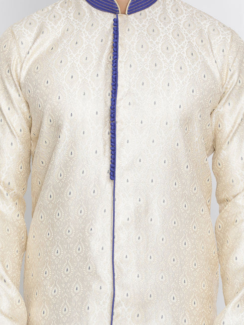 Men's Blue Cotton Silk Blend Sherwani Set