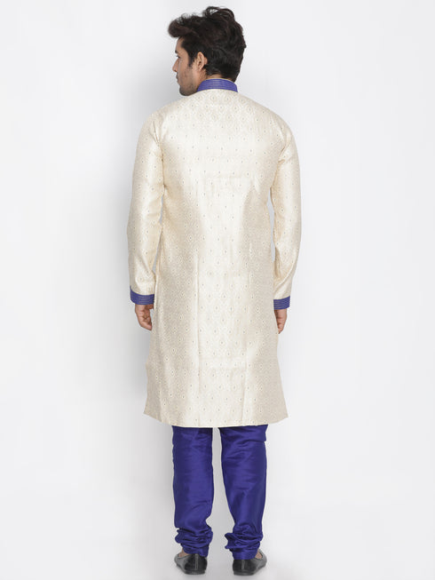 Men's Blue Cotton Silk Blend Sherwani Set