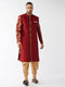 Men's Maroon And Gold Silk Blend Sherwani Set