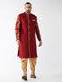 Men's Maroon And Gold Silk Blend Sherwani Set