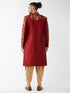 Men's Maroon And Gold Silk Blend Sherwani Set