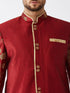 Men's Maroon And Gold Silk Blend Sherwani Set
