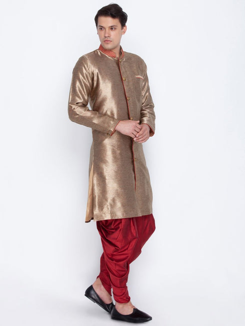 Men's Gold Cotton Silk Blend Sherwani Set