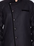 Men's Black Cotton Blend Sherwani Set