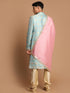 Men's Sea Green And Gold Brocade Jacquard Sherwani Set With Pink Dupatta