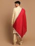 Men's Golden Brocade Slim Fit Sherwani Set With Maroon Dupatta