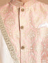 Men's Pink And Gold Silk Blend Sherwani Set With Cream Colour Dupatta