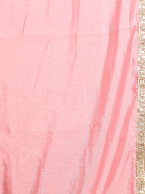 Men's Beige And Gold Embroidered Brocade Sherwani Set With Pink Dupatta