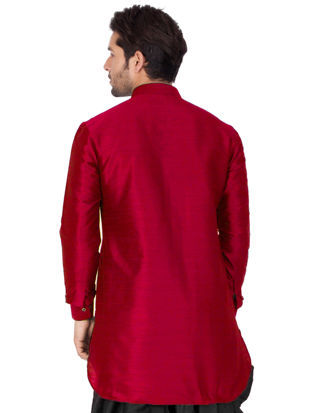 VASTRAMAY Men's Maroon Silk Blend Curved Kurta