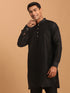 Men's Black Silk Blend Curved Hem Kurta