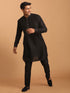 Men's Black Silk Blend Curved Hem Kurta