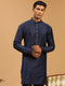 Men's Blue Silk Blend Curved Hem Kurta