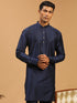 Men's Blue Silk Blend Curved Hem Kurta