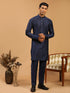 Men's Blue Silk Blend Curved Hem Kurta