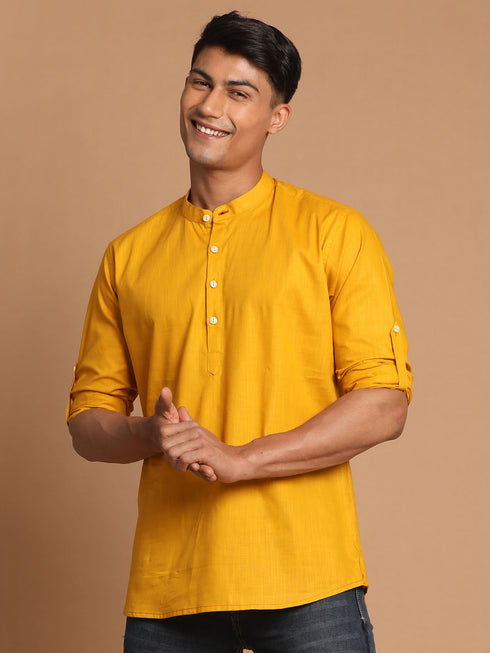 Men's Mustard Short Cotton Kurta