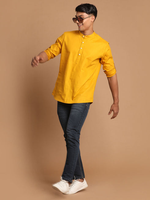 Men's Mustard Short Cotton Kurta