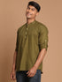 Men's Olive Green Short Cotton Kurta