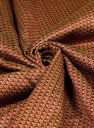 Dobby Jacquard Maroon and Beige Silk Blend Fabric