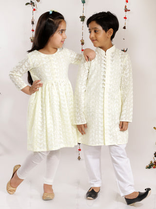 Vastramay Yellow Pure Cotton Chikankari Siblings Set