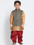 Boys' Gold Cotton Silk Blend Ethnic Jacket, Kurta and Dhoti Pant Set