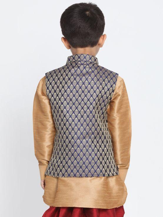 Blue Cotton Silk Blend Nehru Jacket