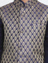 Boys' Dark Blue Cotton Silk Blend Kurta, Waistcoat and Pyjama Set