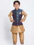 Boys' Deep Blue Cotton Silk Blend Kurta, Waistcoat and Pyjama Set