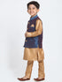 Boys' Deep Blue Cotton Silk Blend Kurta, Waistcoat and Pyjama Set